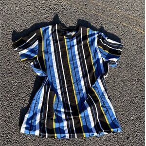 San Francisco Work Shirts Striped T-Shirt Men's‎ Large Blue Black Yellow